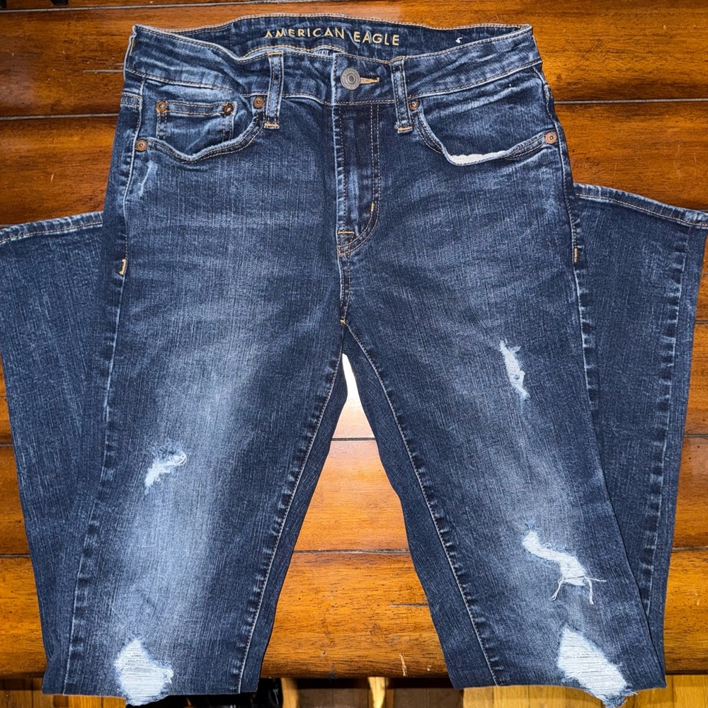 American Eagle Outfitters Women's Ripped Dark Blue Boyfriend Jeans